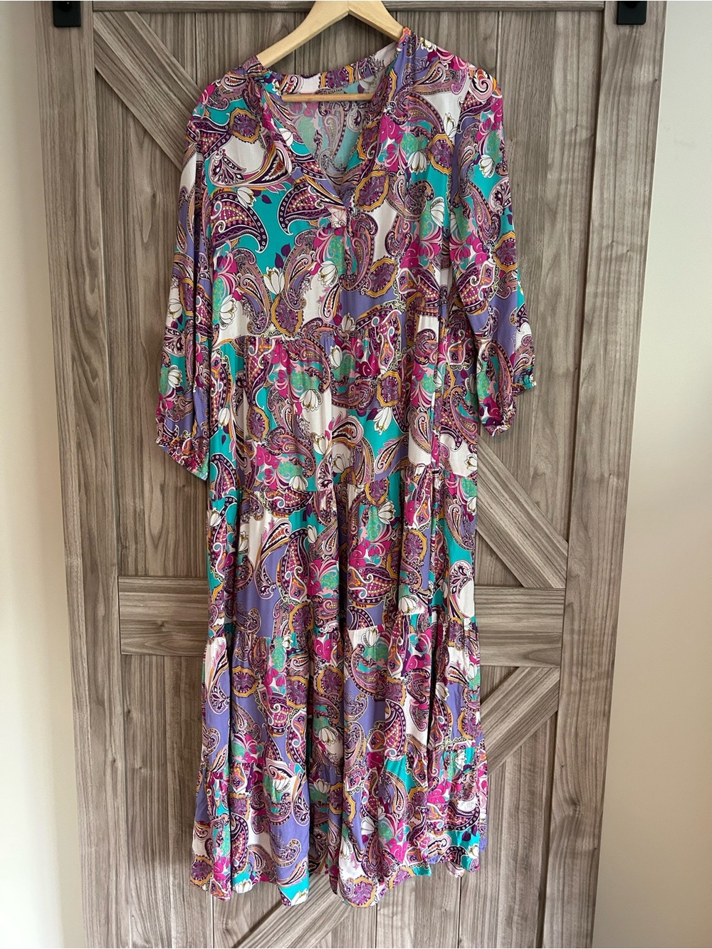 Rosa Faia Island in the Sun Aymee Boho Paisley Tiered Maxi Dress Medium